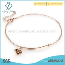 Rose gold charm ankle bracelet,simple beautiful flower titanium jewelry